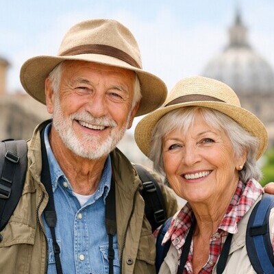 “Emily and Johnathan, American senior couple, sharing a 5-star review for FlorencePisa.taxi private transfers in Tuscany.”