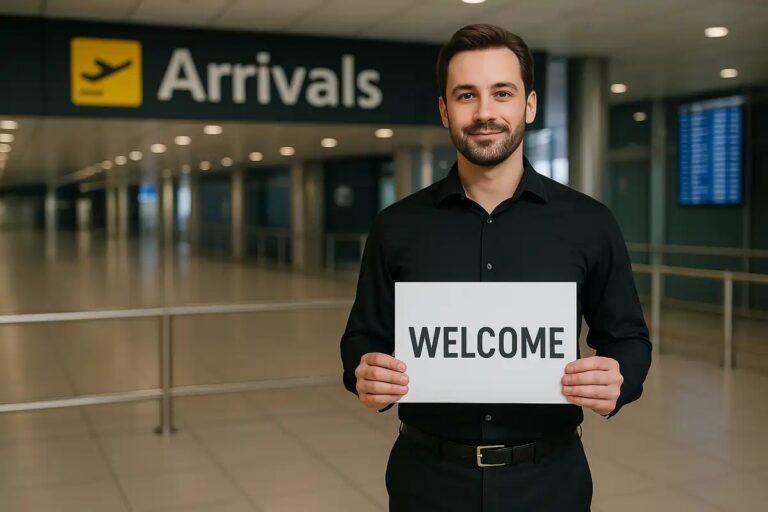 Private chauffeur welcoming passengers at Florence Airport