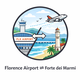Round flat-style icon showing Florence Airport and the seaside town of Forte dei Marmi, representing the private transfer route between Florence Airport and Forte dei Marmi.