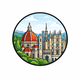 Round flat-style icon depicting Florence’s Cathedral and Milan’s Duomo, symbolizing the private intercity transfer route between Florence and Milan.