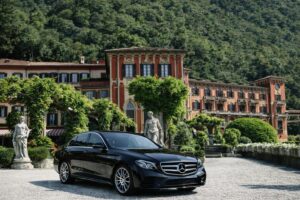 Luxury chauffeur transfer from Florence to Milan and Villa d’Este in Lake Como with premium Mercedes executive sedan