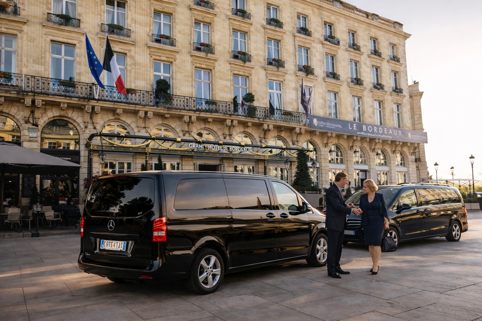 Chauffeur greeting client luxury hotel Tuscany transfer