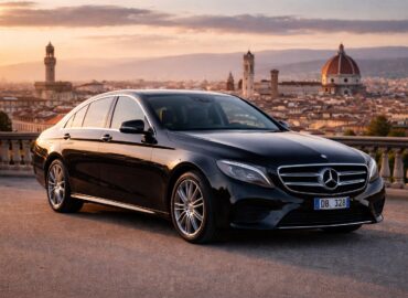 Mercedes E-Class luxury sedan exterior at Piazzale Michelangelo in Florence