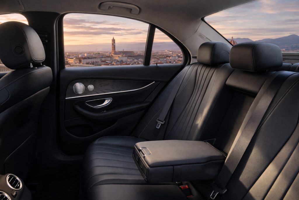 Mercedes E-Class business-class interior with premium leather seats