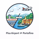 Round flat-style icon showing Pisa International Airport and the coastal village of Portofino, representing the private transfer route between Pisa Airport and Portofino.