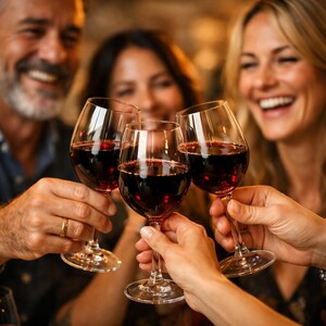 Toast with red wine glasses in Chianti Tuscany