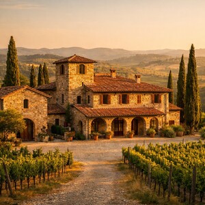 Traditional Tuscan stone winery in Chianti hills