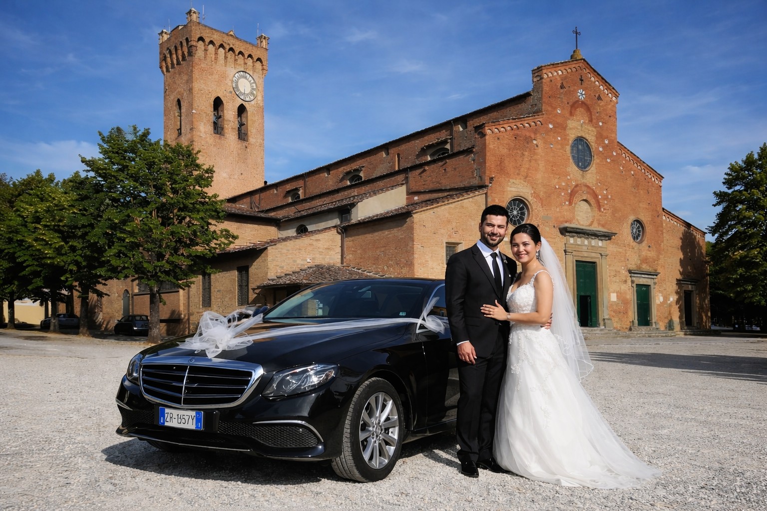 Wedding car hire Tuscany — private chauffeur bride and bridal party