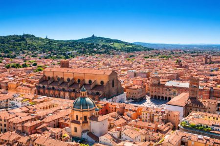 Florence to Bologna private transfer – panoramic view of Bologna historic center for luxury chauffeur service clients
